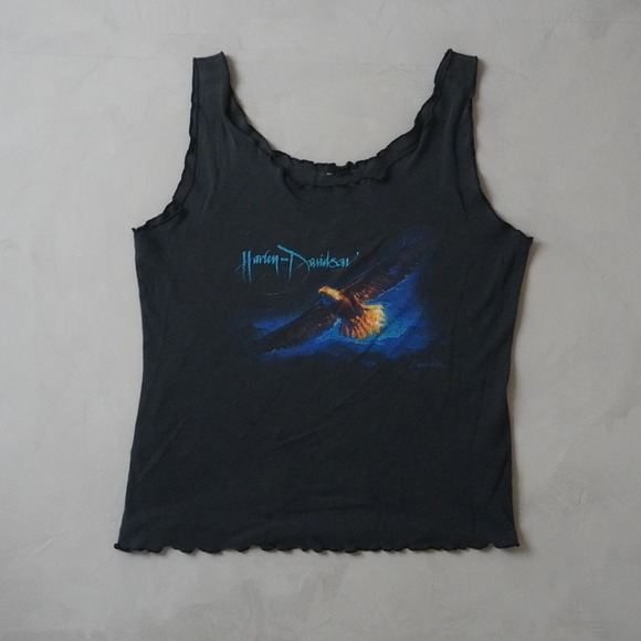 Harley-Davidson Tops - Vintage Harley Davidson Eagle Tank Top Medium Womens Black Lettuce Edge 90s Y2K